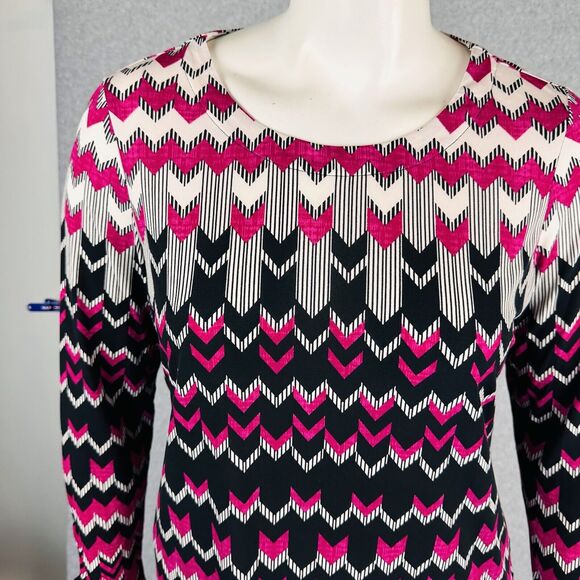 Susan Graver Womans Sz Large Blouse Black Long Tie Sleeve Stretch Abstract - Picture 5 of 11